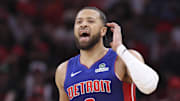 Oct 24, 2025; Houston, Texas, USA; Detroit Pistons guard Cade Cunningham (2) dribbles the ball during the third quarter against the Houston Rockets at Toyota Center. Mandatory Credit: Troy Taormina-Imagn Images