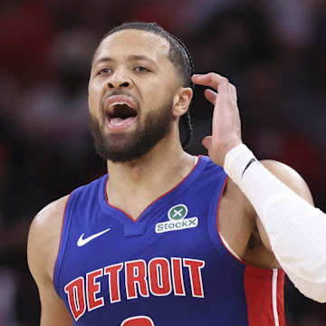 Oct 24, 2025; Houston, Texas, USA; Detroit Pistons guard Cade Cunningham (2) dribbles the ball during the third quarter against the Houston Rockets at Toyota Center. Mandatory Credit: Troy Taormina-Imagn Images