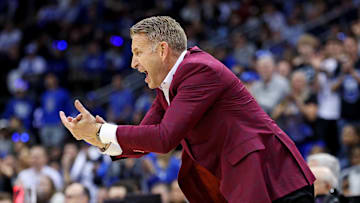 Mar 29, 2025; Newark, NJ, USA; Alabama Crimson Tide head coach Nate Oats calls to his team during the first half against the Duke Blue Devils in the East Regional final of the 2025 NCAA tournament at Prudential Center. Mandatory Credit: Vincent Carchietta-Imagn Images