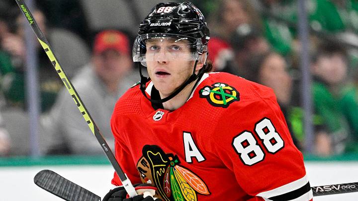 Nov 23, 2022; Dallas, Texas, USA; Chicago Blackhawks right wing Patrick Kane (88) in action during the game between the Dallas Stars and the Chicago Blackhawks at American Airlines Center. Mandatory Credit: Jerome Miron-USA TODAY Sports