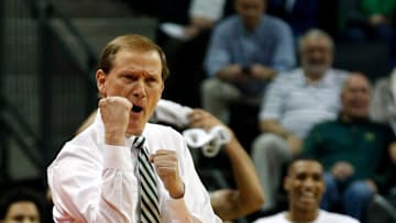 Oregon head coach Dana Altman gestures during the first half of their Pac-12 Conference game against UCLA at Matthew Knight Arena on January 10, 2019