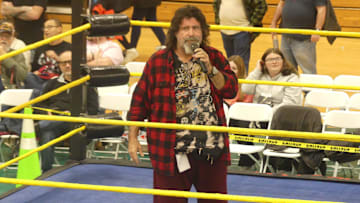 Before the World Classic Professional Big Time Wrestling show Mick Foley answered fan questions while in the ring.