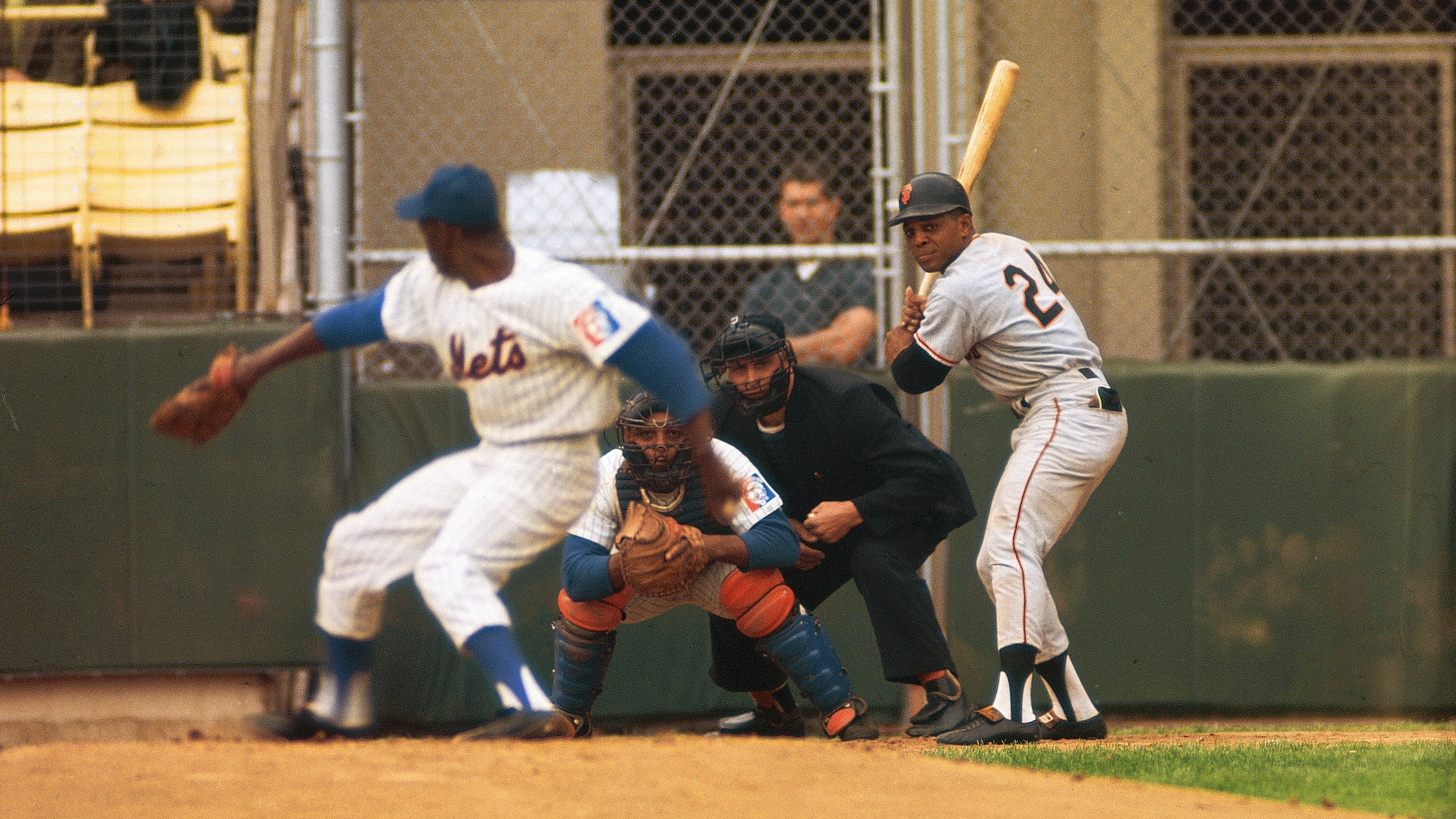 Willie Mays waits for a pitch against the New York Mets. 