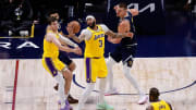 Apr 29, 2024; Denver, Colorado, USA; Los Angeles Lakers forward Anthony Davis (3) grabs a loose ball.
