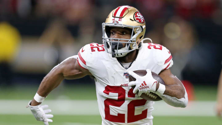 Dec 8, 2019; New Orleans, LA, USA; San Francisco 49ers running back Matt Breida (22) runs against the New Orleans Saints in the second half at the Mercedes-Benz Superdome. The 49ers won, 48-46. Mandatory Credit: Chuck Cook-USA TODAY Sports