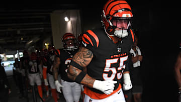 Aug 7, 2025; Philadelphia, Pennsylvania, USA; Cincinnati Bengals linebacker Logan Wilson (55) in the tunnel against the Philadelphia Eagles at Lincoln Financial Field. Mandatory Credit: Eric Hartline-Imagn Images