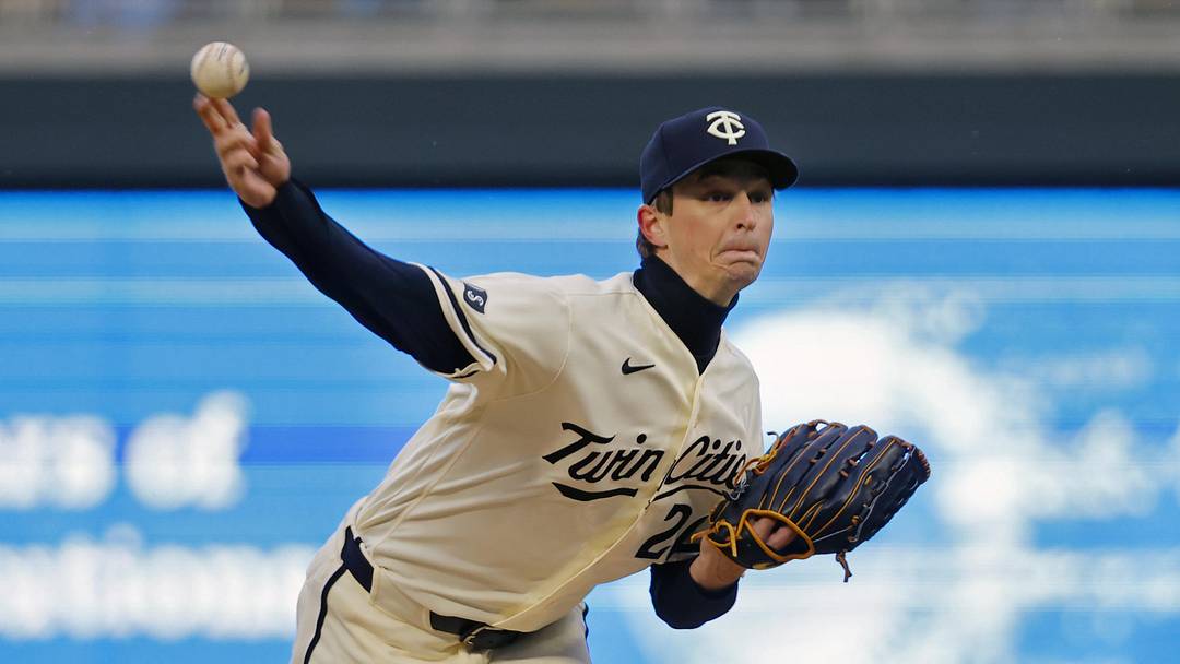 Apr 4, 2026; Minneapolis, Minnesota, USA; Minnesota Twins starting pitcher Mick Abel (20) pitches to the Tampa Bay Rays in the first inning at Target Field.