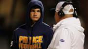 Prince Avenue's Connor Causby (5) on the sideline after going out with an injury during a GHSA high school football playoff game against Irwin County in Bogart, Ga., on Friday, Nov. 24, 2023. Prince Avenue won 41-7.