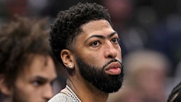Dallas Mavericks forward Anthony Davis looks on from the bench during the second half against the New York Knicks.