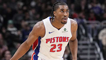 Nov 22, 2025; Milwaukee, Wisconsin, USA; Detroit Pistons guard Jaden Ivey (23) waukee Bucks in the second half at Fiserv Forum. Mandatory Credit: Michael McLoone-Imagn Images