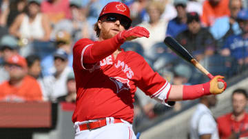 Jul 1, 2024; Toronto, Ontario, CAN;   Toronto Blue Jays designate hitter Justin Turner (2) strikes out swinging against the Houston Astros in the sixth inning at Rogers Centre. Mandatory Credit: Dan Hamilton-USA TODAY Sports