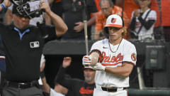 Apr 16, 2024; Baltimore, Maryland, USA;  Baltimore Orioles second baseman Jackson Holliday (7) walks up to the plate.