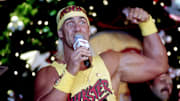 Hulk Hogan talks up the Hulkamania during a press conference promoting Starcade. 