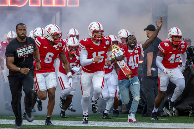 Nebraska players come out of the tunnel before taking on Colorado.