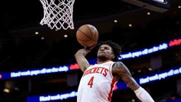 Jalen Green of the Houston Rockets goes up for a dunk against the New Orleans Pelicans