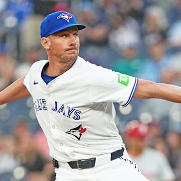 Toronto Blue Jays starting pitcher Chris Bassitt (40) throws a pitch against the Philadelphia Phillies during the first inning at Rogers Centre in 2024.