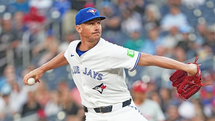 Toronto Blue Jays starting pitcher Chris Bassitt (40) throws a pitch against the Philadelphia Phillies during the first inning at Rogers Centre in 2024.