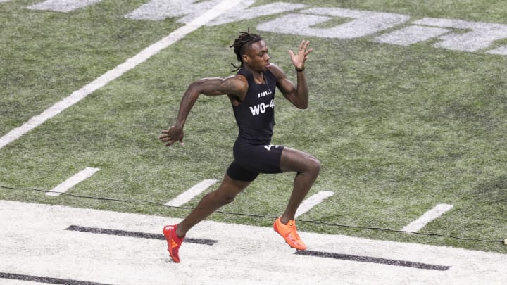 This expedient 40-time by Xavier Worthy caught the attention of scouts and coaches at the NFL Combine last month. Look for Miami to spend its first draft pick on the speedster from Texas.