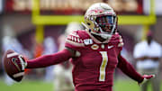 Aug 31, 2019; Tallahassee, FL, USA; Florida State Seminoles defensive back Levonta Taylor (1) before the start of the game against the Boise State Broncos at Doak Campbell Stadium. Mandatory Credit: Melina Myers-Imagn Images