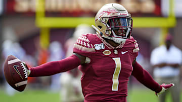 Aug 31, 2019; Tallahassee, FL, USA; Florida State Seminoles defensive back Levonta Taylor (1) before the start of the game against the Boise State Broncos at Doak Campbell Stadium. Mandatory Credit: Melina Myers-Imagn Images