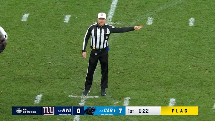 NFL referee Shawn Hochuli calls a penalty in German. NFL referee Shawn Hochuli calls a penalty in German.