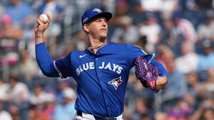 Francis throws a pitch against the Mets during the first inning at Rogers Centre.