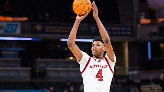  Rutgers Scarlet Knights guard Ace Bailey (4) shoots the ball 