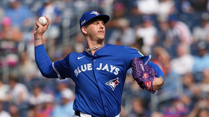 Sep 11, 2024; Toronto, Ontario, CAN; Toronto Blue Jays starting pitcher Bowden Francis (44) throws a pitch against the New York Mets during the first inning at Rogers Centre.