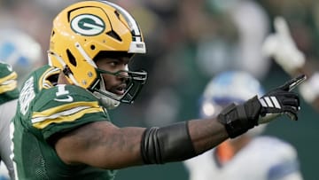 Green Bay Packers defensive end Micah Parsons (1) is shown after making a sack during the fourth quarter of their game Sunday, September 7, 2025, at Lambeau Field in Green Bay, Wisconsin. The Green Bay Packers beat the Detroit Lions 27-13.