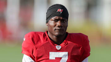 Jul 31, 2025; Tampa, FL, USA; Tampa Bay Buccaneers running back Bucky Irving (7) participates in training camp at AdventHealth Training Center. Mandatory Credit: Nathan Ray Seebeck-Imagn Images