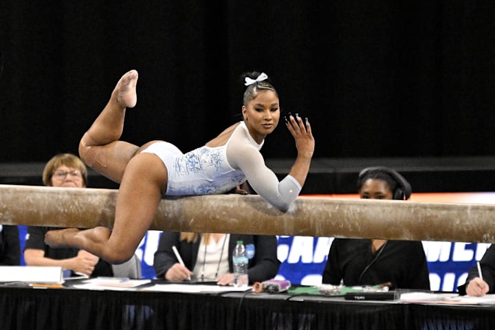 UCLA Bruins gymnast Jordan Chiles performs on beam during the 2025 Women's National Gymnastics Championship.