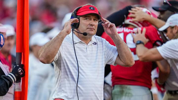 Oct 16, 2021; Athens, Georgia, USA; Georgia Bulldogs head coach Kirby Smart on the sidelines against the Kentucky Wildcats during the second half at Sanford Stadium. Mandatory Credit: Dale Zanine-USA TODAY Sports