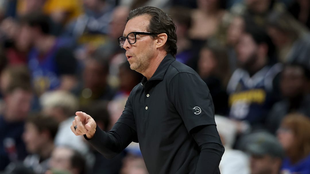 Atlanta Hawks head coach Quin Snyder reacts against the Denver Nuggets.