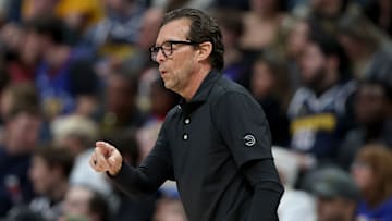 Atlanta Hawks head coach Quin Snyder reacts against the Denver Nuggets.
