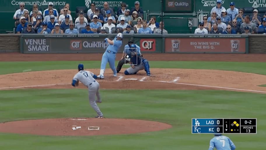 Ohtani tosses a heater at Kauffman Stadium | Screengrab via @MLB on X/Twitter