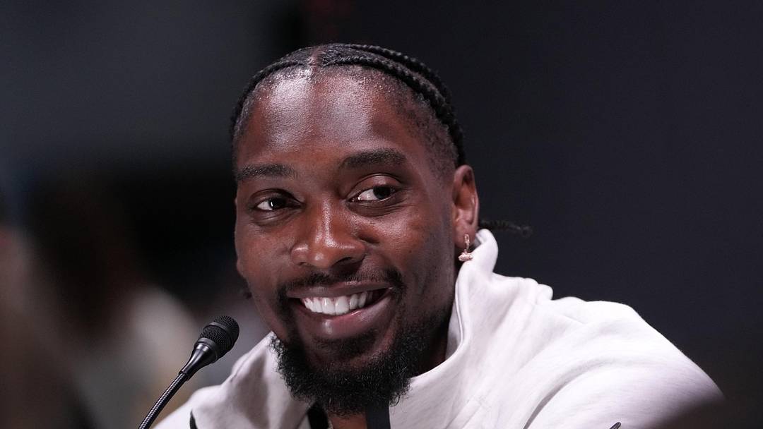 Seattle Seahawks defensive end DeMarcus Lawrence speaks to the media