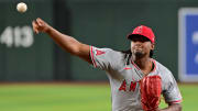 Jun 12, 2024; Phoenix, Arizona, USA; Los Angeles Angels pitcher Jose Soriano (59) throws in the first inning against the Arizona Diamondbacks at Chase Field. Mandatory Credit: Matt Kartozian-USA TODAY Sports