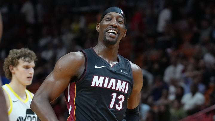 Miami Heat center Bam Adebayo (13) shares a laugh (Mandatory Credit: Peter Joneleit-USA TODAY Sports)