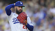 Los Angeles Dodgers pitcher Tony Gonsolin (26) reacts to hitting New York Mets shortstop Francisco Lindor (12) (not pictured) during the first inning at Dodger Stadium on June 4.