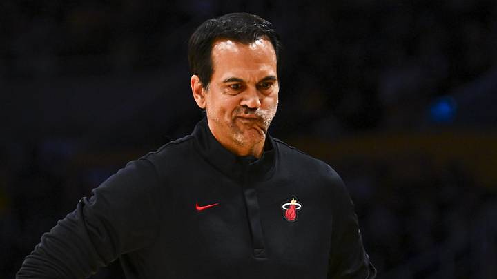 Miami Heat Head Coach Erik Spoelstra reacts (Mandatory Credit: Jonathan Hui-Imagn Images)