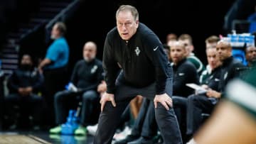 Michigan State head coach Tom Izzo watches a play against Mississippi State during the first half of NCAA tournament West Region first round at Spectrum Center in Charlotte, N.C. on Thursday, March 21, 2024.