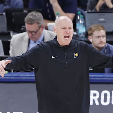 Jun 22, 2025; Oklahoma City, Oklahoma, USA; Indiana Pacers head coach Rick Carlisle reacts after a play against the Oklahoma City Thunder during the second half of game seven of the 2025 NBA Finals at Paycom Center. Mandatory Credit: Alonzo Adams-Imagn Images