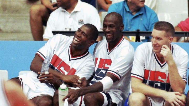 USA defeated Croatia 117-85 in the gold medal game of the Barcelona Summer Olympics August 8, 1992. This was the original Dream Team, and was the first American Olympic team to feature active professional players from the NBA. The starting five consisted of Patrick Ewing, Larry Bird, Michael Jordan, Magic Johnson and Scottie Pippen. The team has been described as one of the greatest sports team ever assembled.