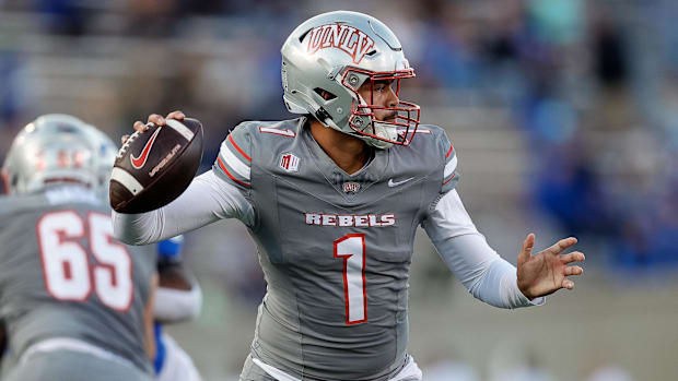 UNLV Rebels quarterback Jayden Maiava (1) attempts a pass 