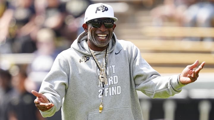 Sep 6, 2025; Boulder, Colorado, USA; Colorado Buffaloes head coach Deion Sanders before the game against the Delaware Fightin Blue Hens at Folsom Field. Mandatory Credit: Ron Chenoy-Imagn Images Sep 6, 2025; Boulder, Colorado, USA; Colorado Buffaloes head coach Deion Sanders before the game against the Delaware Fightin Blue Hens at Folsom Field. Mandatory Credit: Ron Chenoy-Imagn Images