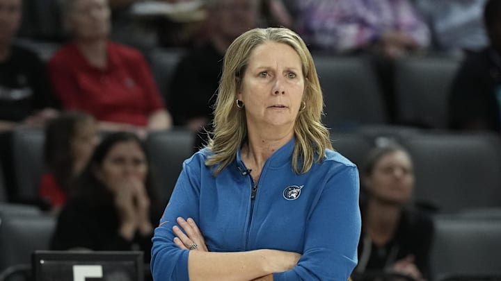 Aug 2, 2025; Las Vegas, Nevada, USA; Minnesota Lynx head coach Cheryl Reeve looks on in the third quarter of their game against the Las Vegas Aces at Michelob Ultra Arena. Mandatory Credit: Candice Ward-Imagn Images