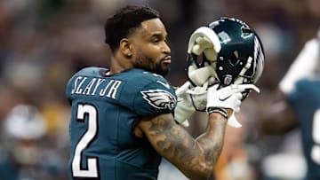 Feb 9, 2025; New Orleans, LA, USA; Philadelphia Eagles cornerback Darius Slay Jr. (2) against the Kansas City Chiefs during Super Bowl LIX at Ceasars Superdome. Mandatory Credit: Mark J. Rebilas-Imagn Images