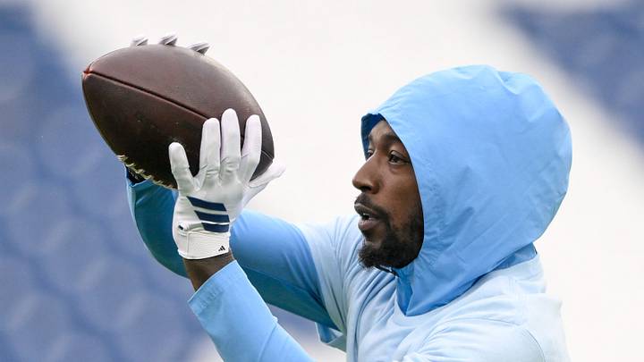 Oct 11, 2026; Nashville, Tennessee, USA;  Tennessee Titans wide receiver Calvin Ridley (0) during pre-game warmups against the Houston Texans at Nissan Stadium. Mandatory Credit: Steve Roberts-Imagn Images