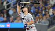 Aug 25, 2025; Toronto, Ontario, CAN; Minnesota Twins right fielder Matt Wallner (38) reacts after hitting a fly ball to the Toronto Blue Jays during the eighth inning at Rogers Centre.