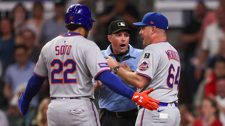 Soto and his manager were both upset with the ump's actions in the ninth inning | Brett Davis-Imagn Images